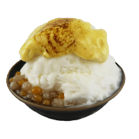 Creme Brulee Snow Ice with Taro and Sweet Potato Balls